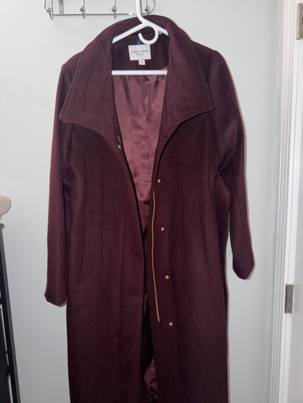 Cole Haan Long Trench Coat in Burgundy